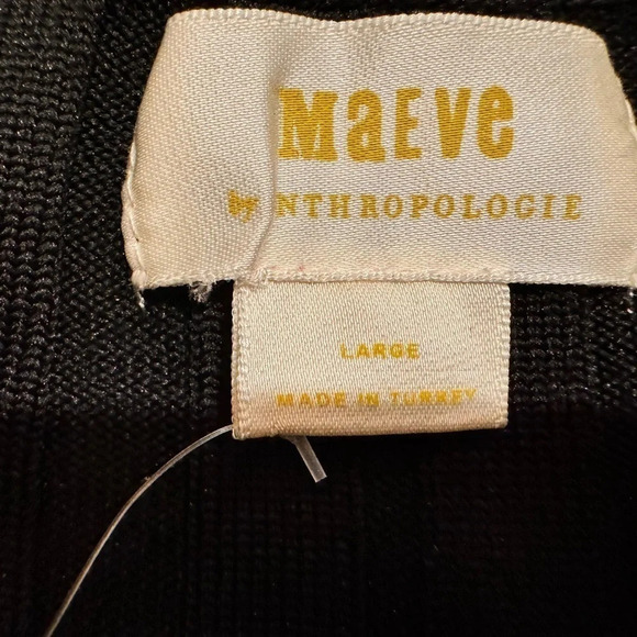 Maeve for Anthropologie Women’s Black Ribbed V-Neck Polo Sweater Size L - Picture 5 of 12